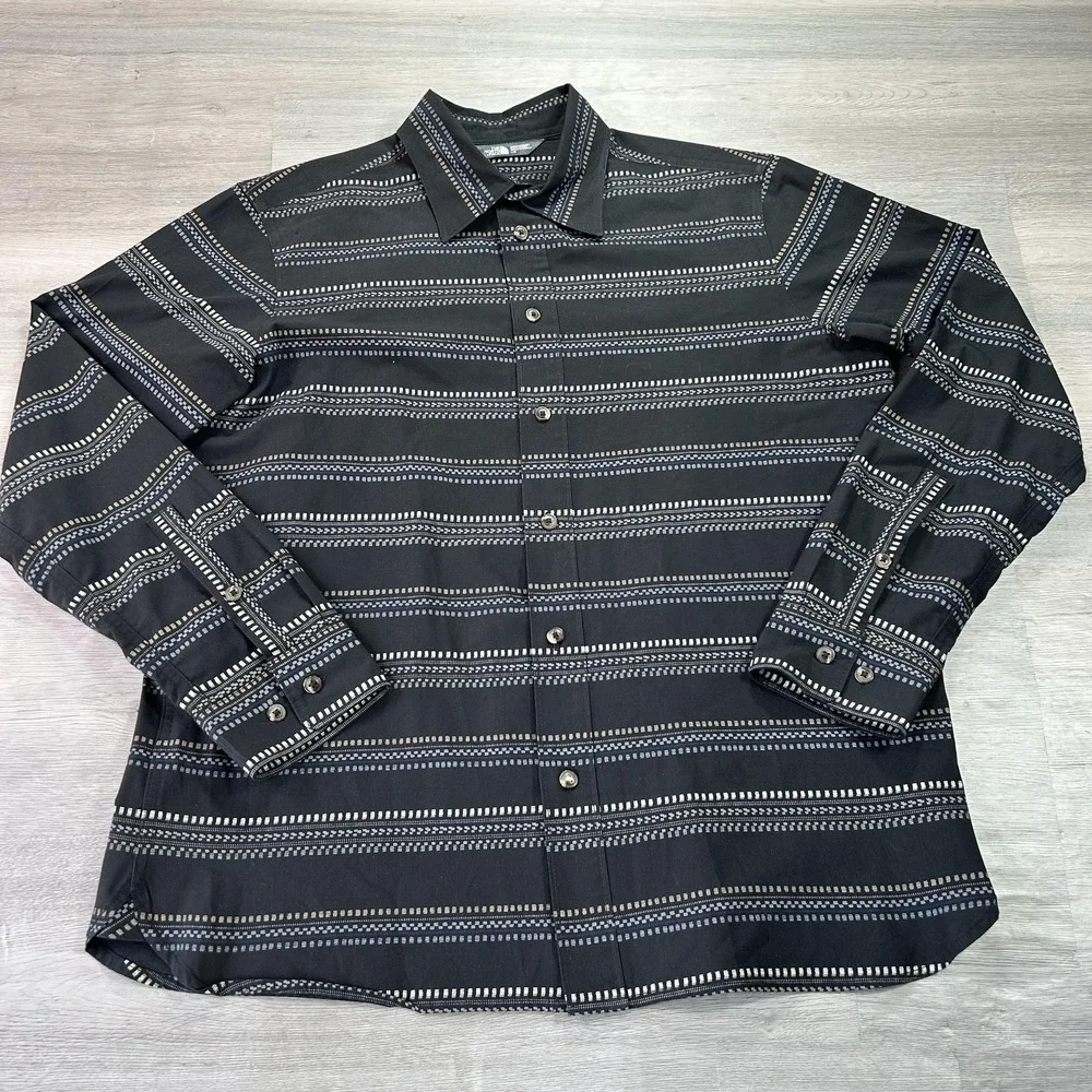 The North Face Shirt Mens Large Black‎ Stripe Long Sleeve Button Up Casual